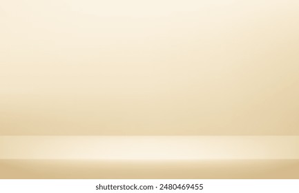 Crema, fondo beige. Espacio para vender productos en el Sitio web. Fondo beige Habitación vacía Estudio con mesa. Telón de fondo de negocios. Habitación vacía con efecto de luz. Ilustración vectorial.