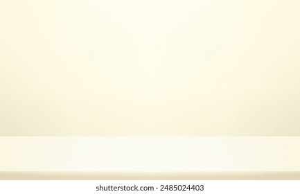 Cream and beige wall Background. Minimal 3d shelf. Room in the 3d. Space for selling products on the website. Beige Background Empty Room Studio with table. Vector illustration.