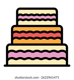 Cream big cake icon. Outline cream big cake vector icon color flat isolated
