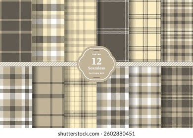 Cream Bisque Seamless Tartan with Cool Slate accents Fabric Design Set of 12