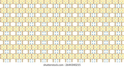 Cream and blue seamless pattern with circuit-style shapes, modern tech aesthetic, and whimsical elements, ideal for digital or abstract applications.