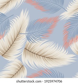 cream and blue seamless vector leaf pattern on blue background