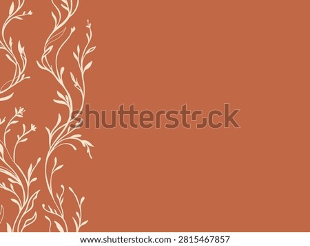 Cream botanical branches forming an elegant left border on a warm terracotta background, minimalist hand-drawn vector design with generous copy space.