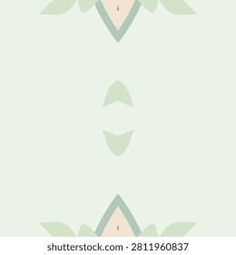 Cream botanical calm inspired symmetrical decorative motif with dew drop, pale leaf, muted jade, forest mist, rose wood, dusty pink, mauve cream, warm linen