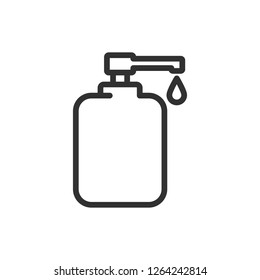 cream bottle with a dispenser. linear icon. Line with editable stroke