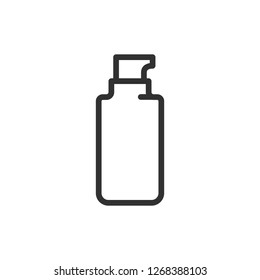 cream bottle with a dispenser. linear icon. Line with editable stroke