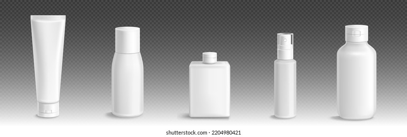 Cream bottles, lotion, sunscreen tubes isolated mockup. White plastic package for scrub or hair mask. Blank salve can, ointment, cosmetic product pack template, realistic 3d vector containers mock up