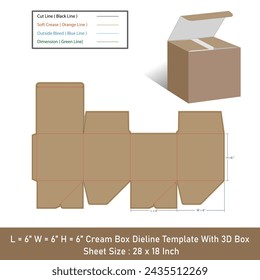Cream box dieline template and 3D box