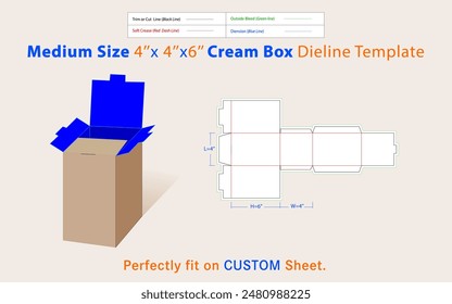  Cream Box Medium Size L 4, W 4, H 6 Inches Dieline Template. A box is a container with a dimensional structure used to store, protect, and transport items.