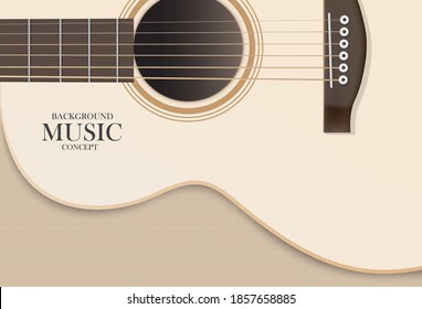 cream brown transparent acoustic guitar Placed on a patterned wooden floor for music concept design,vector 3d for advertising design