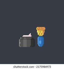 cream and brush in pixel art style