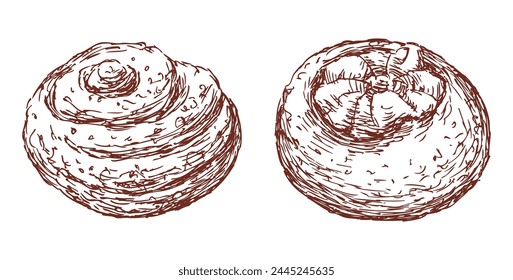 Cream buns, fresh pastry, delicious, dessert, baked goods, sketch, vector hand drawn outline isolated on white