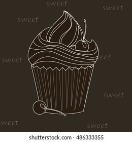 Cream cake on the black background. Vector illustration.