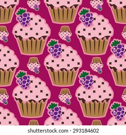 Cream cake pink seamless pattern. Vector illustration