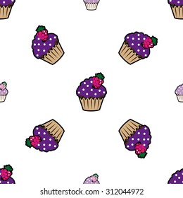 Cream cake purple seamless pattern. Vector illustration