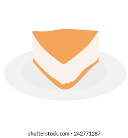 Cream cake slice plate vector isolated on white, wedding cake