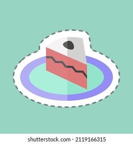Cream Cake Sticker in trendy line cut isolated on blue background
