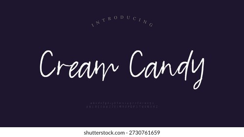 Cream Candy, Script Minimal Luxus Schriftart Alphabet Logo. Typografie Beauty Mode elegante minimalistische Serif Italic Schriftarten dekorative Hochzeit Vintage Retro-Logos. Vektorgrafik
