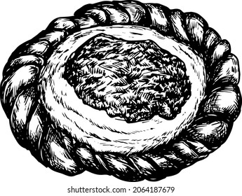 Cream Cheese Danish with jam Crescent Rolls sketchy monochromatic vector illustration Vintage engraved style. For menu, cafes, recipes, bakery, confectionery labels