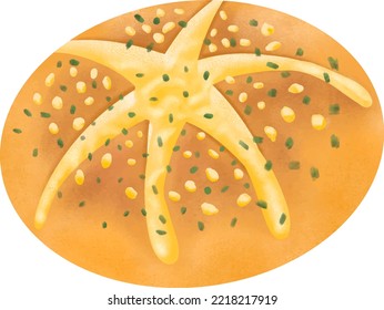 Cream Cheese Garlic Bread Vector Illustion. Fresh Baked.