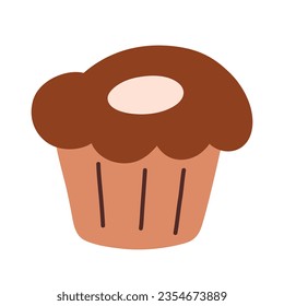Cream cheese muffin icon, vector illustration of chocolate cup cake with vanilla filling, doodle for bakery menu, hot food for autumn, isolated colored clipart on white background