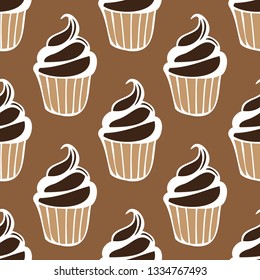 Cream choco cake brown dark seamless pattern