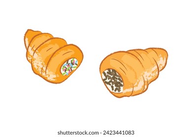 Cream and chocolate cornet bread