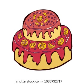 cream with chocolate and fruit cake. orange. vector hand drawn illustration 
