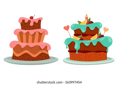 Cream and chocolate, lemon and berry on bakery cake. Confectionery pastry with icing and wedding or birthday celebration sign. Sweet product and festive, holiday event and gift card theme.