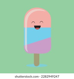 cream and chocolate with a smile ice-cream.Ice creams isolated on  colorful background. Chocolate, Vanilla, Ice cream cone. Ice cream on stick.  