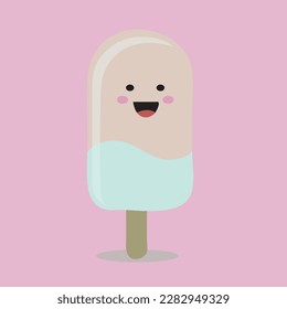 cream and chocolate with a smile ice-cream.Ice creams isolated on  colorful background. Chocolate, Vanilla, Ice cream cone. Ice cream on stick.  