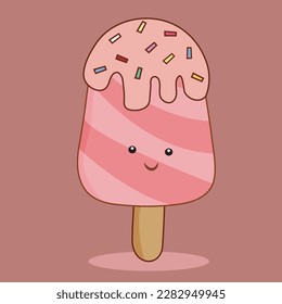 cream and chocolate with a smile ice-cream.Ice creams isolated on  colorful background. Chocolate, Vanilla, Ice cream cone. Ice cream on stick.  