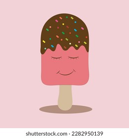 cream and chocolate with a smile ice-cream.Ice creams isolated on  colorful background. Chocolate, Vanilla, Ice cream cone. Ice cream on stick.  