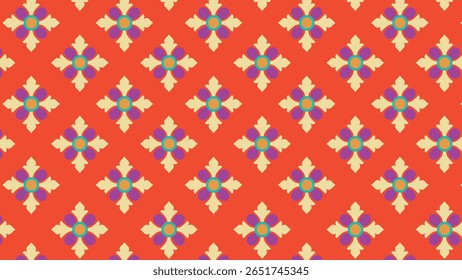 Design de grade circular creme em vermelho vibrante, criando um efeito óptico geométrico perfeito para temas vintage ou abstratos.