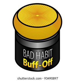 A cream cleanser and scourer/sponge to buff off your bad habits. Self development concept.