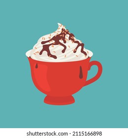 Cream coffee with chocolate. Vector illustration in flat cartoon style.