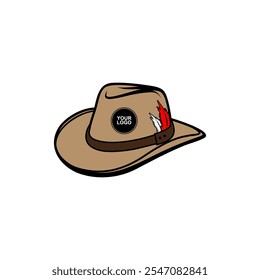 cream color cowboy hat mockup with feather vector