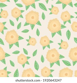flores de color crema y hojas patrón primavera diseño de ilustración vectorial