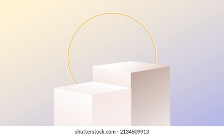 Cream Color Podium Minimal With Palm Tree Abstract Background , 3D Stage Podium Display Product , Stand To Show Cosmetic Products ,illustration 3d Vector EPS 10