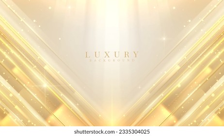 Abstrakter, cremefarbener luxuriöser Hintergrund mit goldener heller Dekoration und Bokeh. Vektorgrafik.