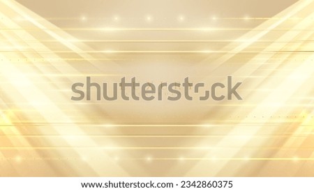Cream colored abstract luxury background with golden light effect decoration and bokeh. Vector illustration.