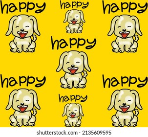 Cream colored dog happy handmade on yellow, yes as a background.