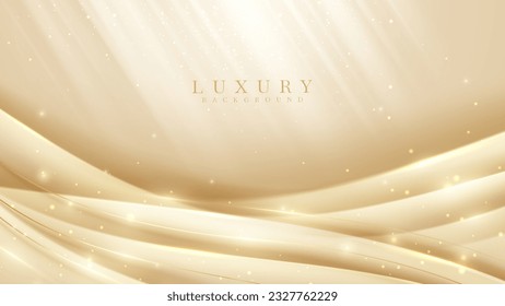 Cream colored luxury background with golden elegant ribbon with light effect with bokeh decoration.