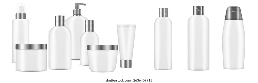 Cream container with dropper plastic cap template set bottle personal care product hygiene health care mockup jar vector white background dispenser