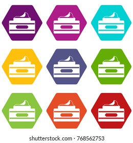 Cream container icon set many color hexahedron isolated on white vector illustration