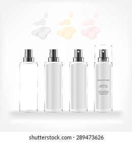 Cream container isolated on white background. Cosmetic glass bottle (transparent). Beauty product package, vector illustration.