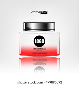 Cream container isolated on white background. Cosmetic plastic bottle for cream, gel. Beauty product package, vector illustration.