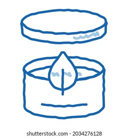 Cream Container And Leaf sketch icon vector. Hand drawn blue doodle line art isolated symbol illustration