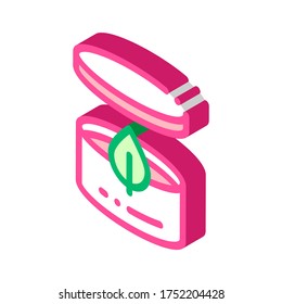 Cream Container And Leaf vector isometric sign. color isolated symbol illustration