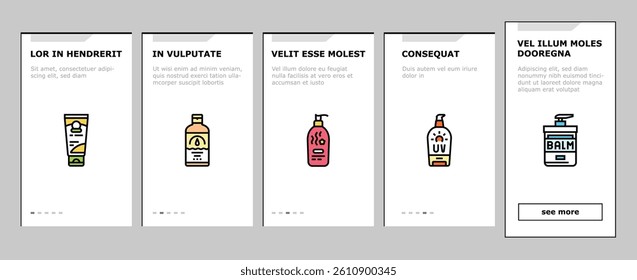 cream cosmetic product beauty onboarding mobile vector. care white, lotion face, skin makeup, gel liquid, facial natural, packaging body cream cosmetic product beauty Illustration